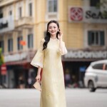 Áo dài cách tân AD254 - QD043 tay lỡ tà vừa phối viền tay