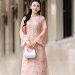 Áo dài cách tân AD256 - QD010 tay rộng cổ cao mềm mại nữ tính