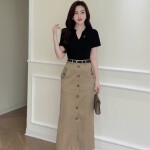 Áo thun cổ tim phối tay cộc LA440