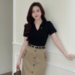 Áo thun cổ tim phối tay cộc LA440