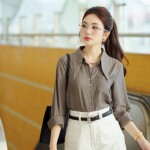Áo sơ mi tay dài phối cổ lá nhọn LA477