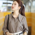 Áo sơ mi tay dài phối cổ lá nhọn LA477
