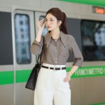 Áo sơ mi tay dài phối cổ lá nhọn LA477
