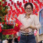 Áo sơ mi dáng suông tay cộc phối họa tiết kẻ sọc LA474