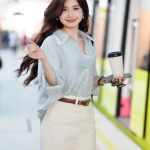 Áo sơ mi tay dài dáng rộng phối cổ 2 lớp LA482