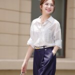 Áo sơ mi LA494 tay dài dáng rộng phối cúc