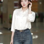 Áo sơ mi lụa họa tiết chấm bi LA505
