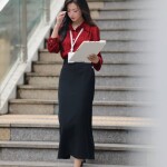 Áo sơ mi cổ đức tay phồng LA527 phối họa tiết kẻ sọc