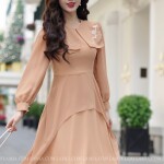 Đầm chữ A tay dài phối cổ tròn LD407