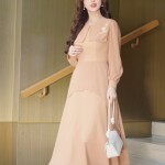 Đầm chữ A tay dài phối cổ tròn LD407