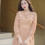 Đầm chữ A tay dài phối cổ tròn LD407