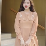 Đầm chữ A tay dài phối cổ tròn LD407