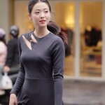 Đầm chữ A dáng xòe cổ lệch phối tay dài LD408