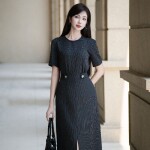 BÁN LẺ sơ mi kẻ tay cộc hoặc chân váy dáng dài SET090