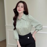 Sơ mi cổ đức LA528 cách điệu dáng suông tay bồng nhẹ