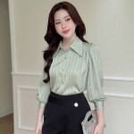 Sơ mi cổ đức LA528 cách điệu dáng suông tay bồng nhẹ