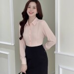 Sơ mi lụa hồng phấn cổ đức LA531