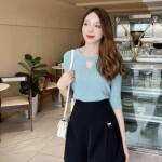 Áo len tay lỡ phối xẻ vạt LEN017X